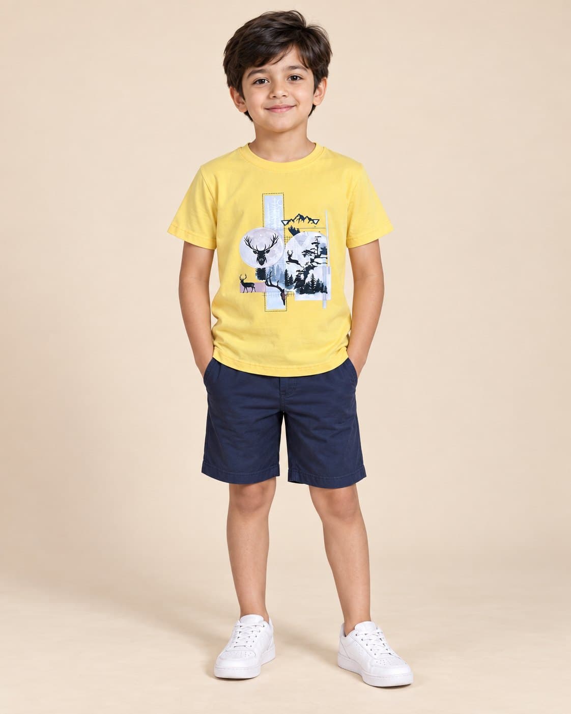 Deer Print Tee - Yellow