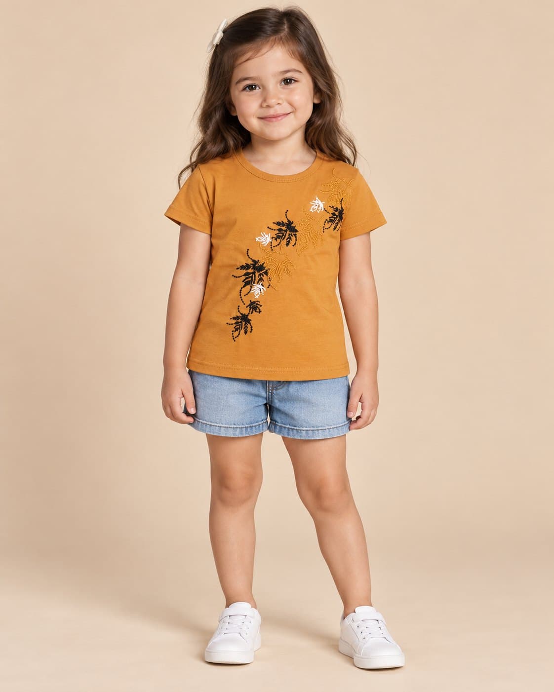Embroidered Leaf Tee - Mustard