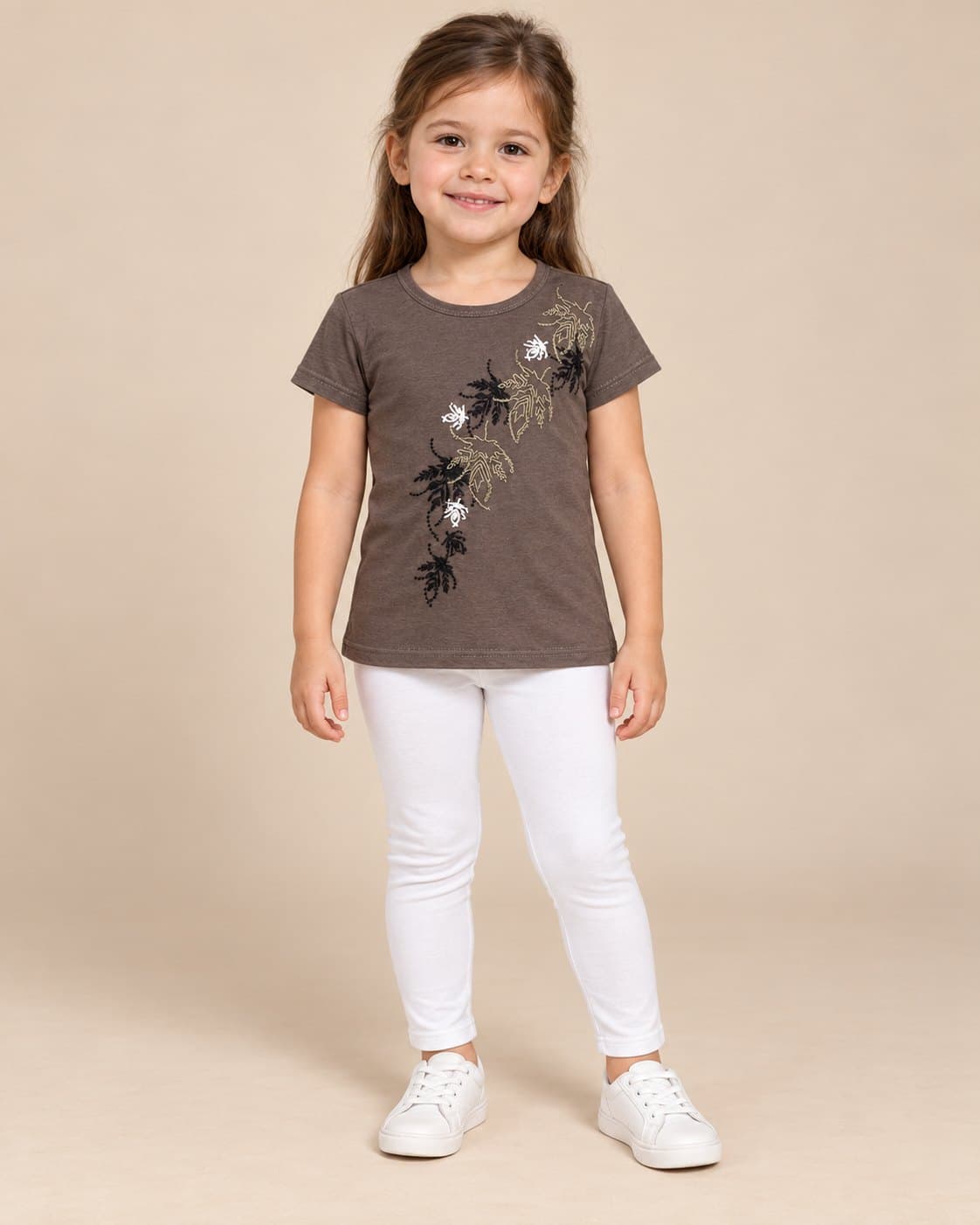 Embroidered Leaf Tee - Sage Grey