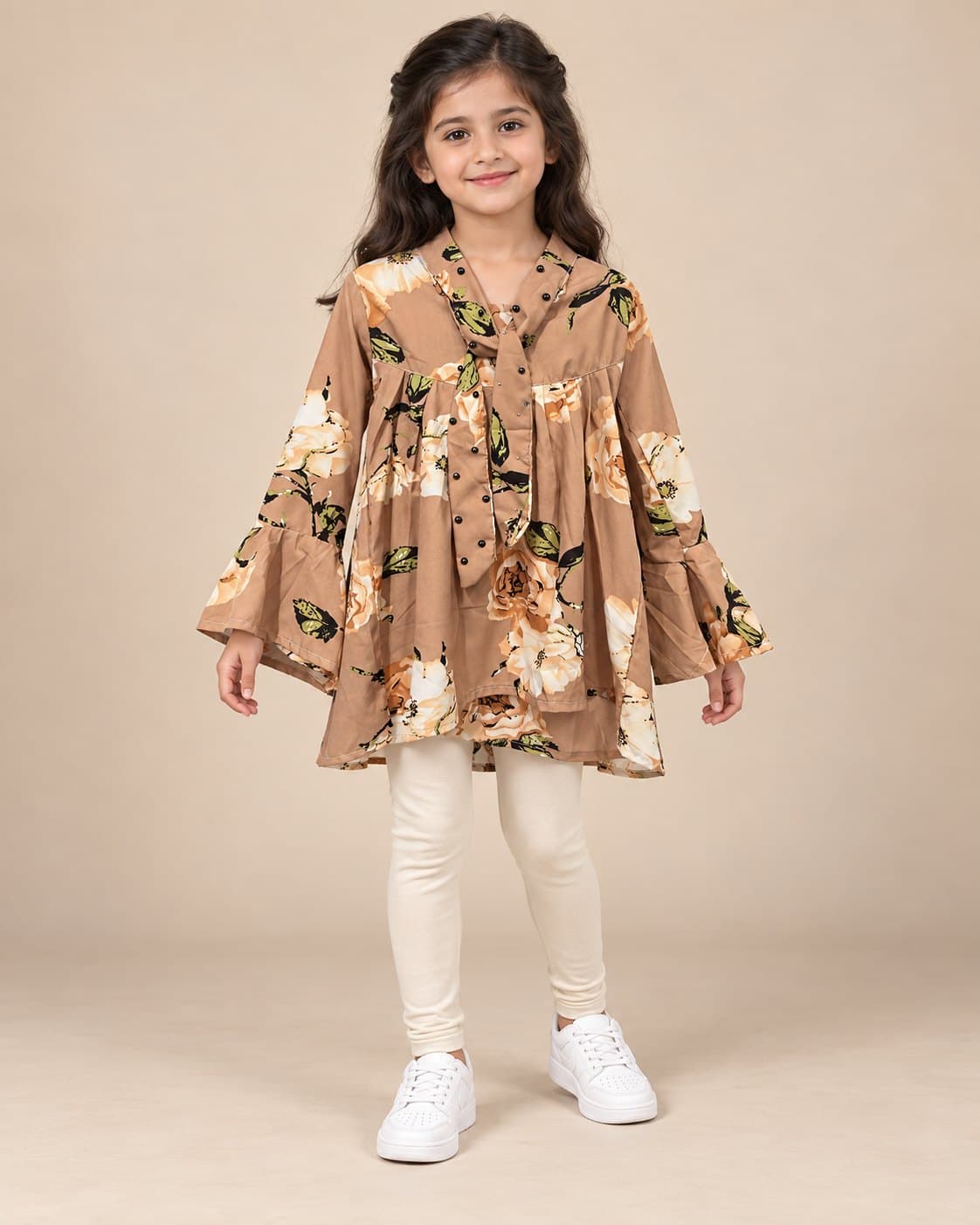 Floral Long Shirt - Light Brown