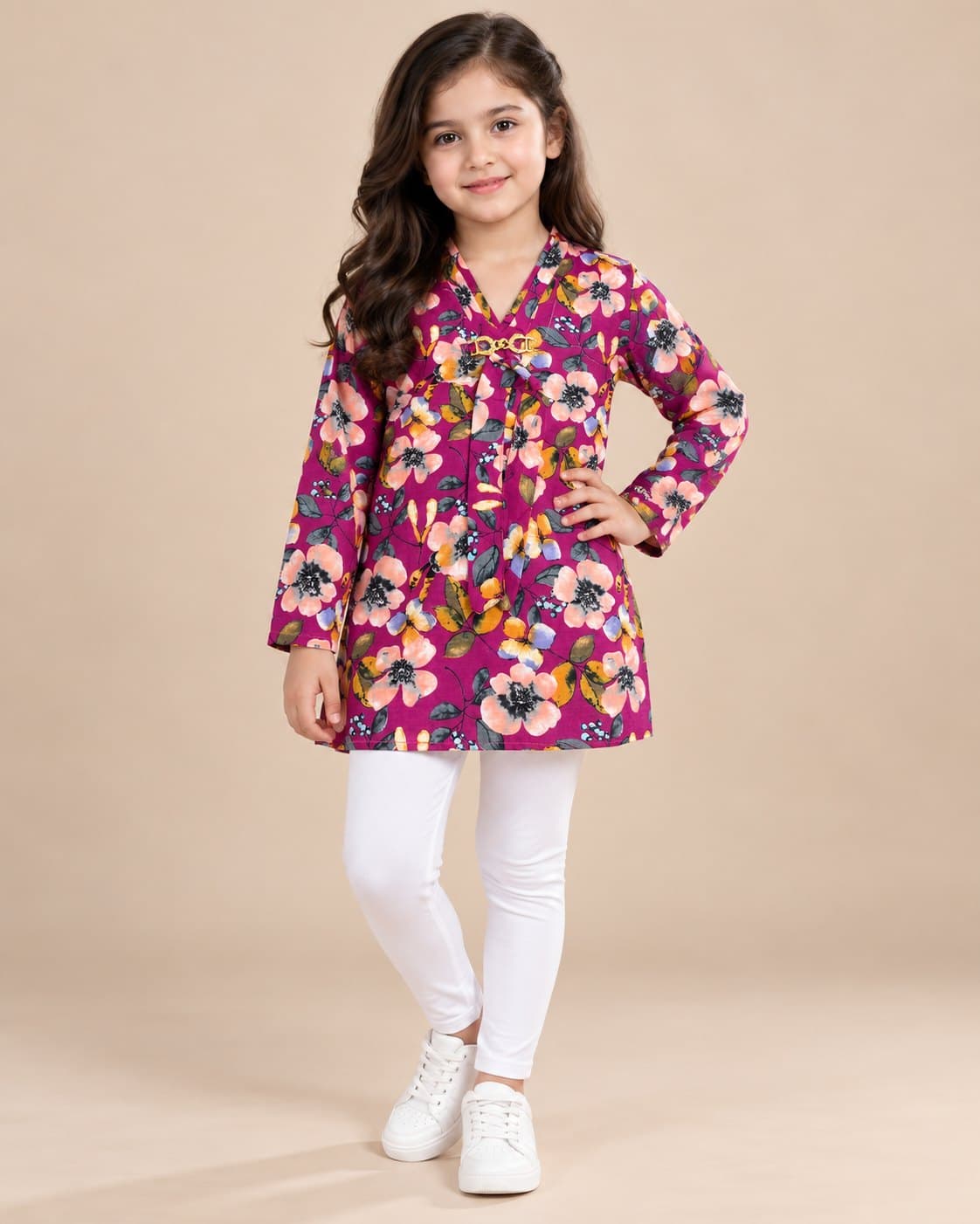 Floral Long Shirt - Magenta