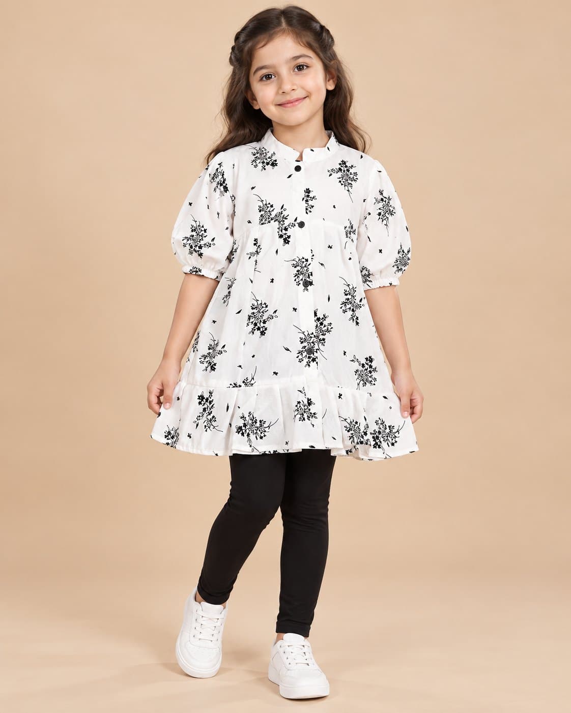 Ruffle Floral Shirt - White & Black